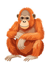 Flat Vector Illustration of a Cute Cartoon Orangutan