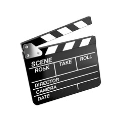 Fototapeta premium Classic black and white film clapperboard for movie scene take and roll in studio production