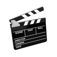Fototapeta premium Classic movie clapperboard isolated against a black background for cinema production concept arts