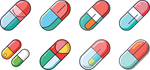 Pills Flat Illustration  Minimalist Medical Capsule Vector Design