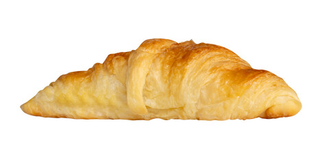 Side view of single brown or golden croissant isolated with clipping path in png file format