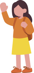 Young Girl Student Waving Hand with Backpack Flat Illustration. Back to School or Greeting Concept.