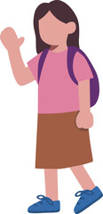 School Girl Waving Hand with Backpack Flat Design Vector Illustration