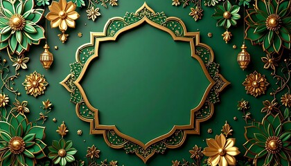 Floral, ornate frame on deep green