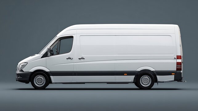 White Delivery Van on Gray Background