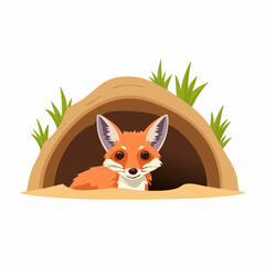 Curious Fox Emerging from its Cozy Burrow, Smiling and Alert