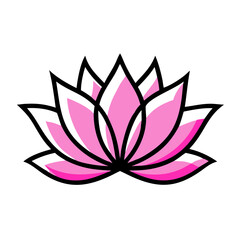A stylized illustration of a pink lotus flower, rendered with bold outlines and soft shading.