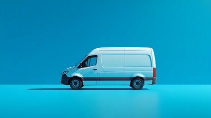 White Delivery Van on Blue Background, Minimalist Style
