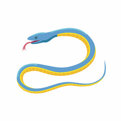 Obraz premium Cartoonish Blue Snake with Yellow Stripes and Extended Pink Tongue