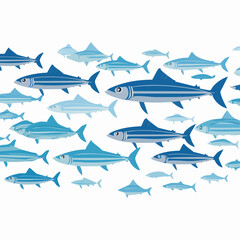 Obraz premium Stylized School of Blue Fish Swimming in a Seamless Pattern.