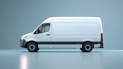 White Delivery Van on Blue Background, Side View