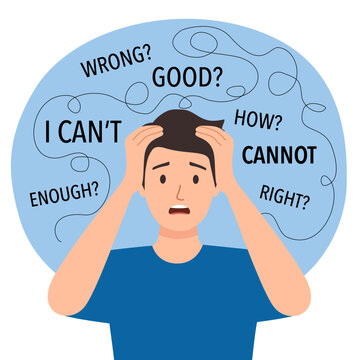 Self doubt, imposter syndrome or personal incompetence, confusion or no confidence to make decision or not good enough thinking concept, self doubt businessman thinking if he can or cannot make it.