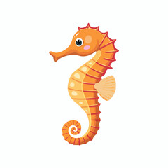 Fototapeta premium Vibrant Cartoon Seahorse with Detailed Fin and Curly Tail