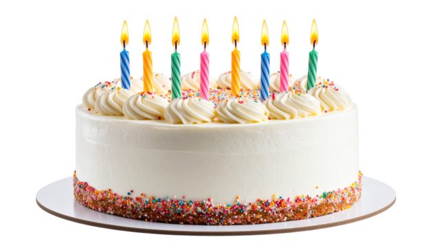 colorful birthday cake with candles. isolated on transparent background form - Powered by Adobe