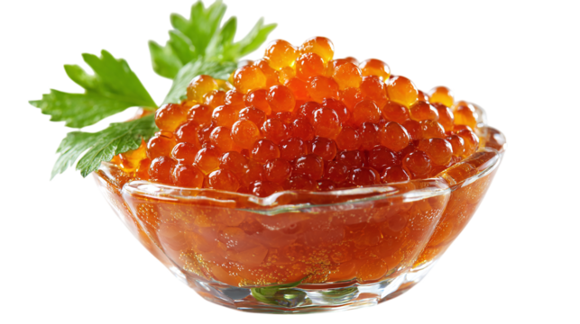 Traditional caviar served with vodka in fine dining style, isolated on tranparent background 