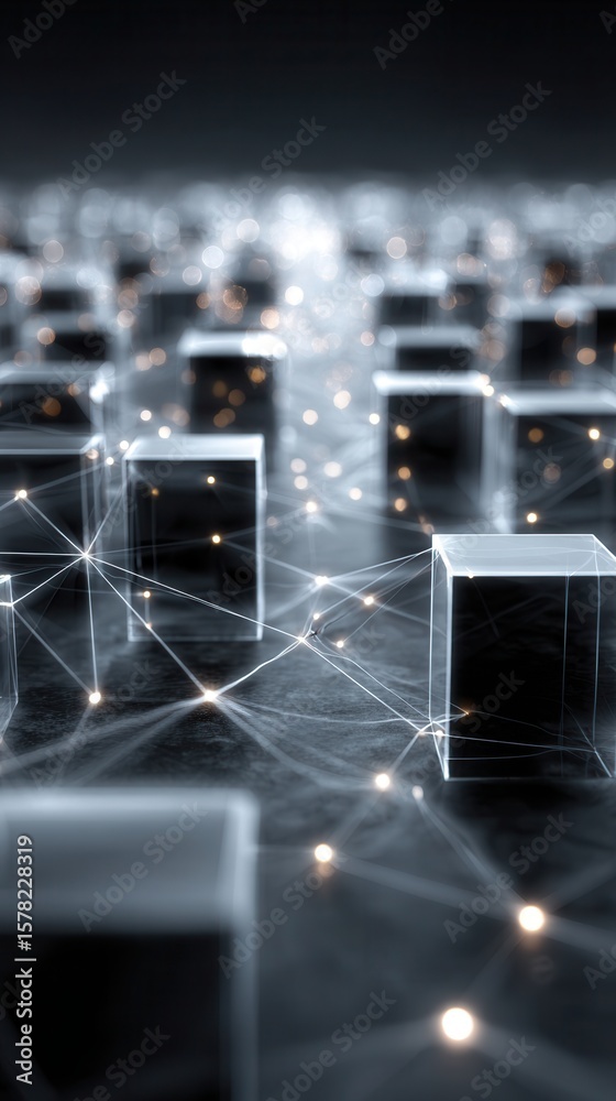 Poster abstract digital network with glowing connections and transparent cubes