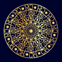 beautiful golden royal mandala with alphabet