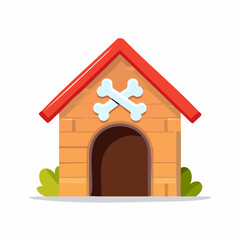 Cartoon Dog House with Bone Decoration and Greenery Accents