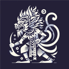 Dynamic Hanuman/mythical warrior illustration. Southeast Asian folklore, powerful spiritual art.