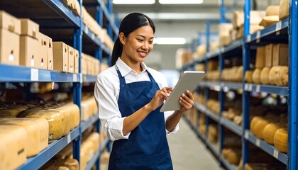 Woman using tablet in a warehouse