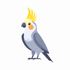 Cartoon Cockatiel with Crest, Orange Cheek Patches, and Detailed Feathers