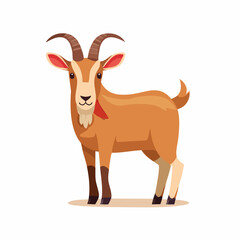 Fototapeta premium Cartoon Goat with Brown Fur, Curved Horns, and Red Accents.