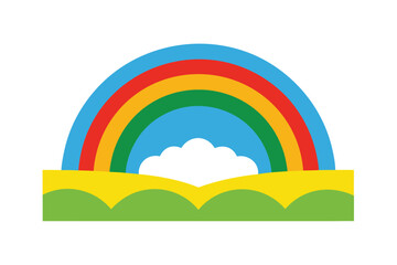 Rainbow Over Summer Cornfield With Blue Sky On White