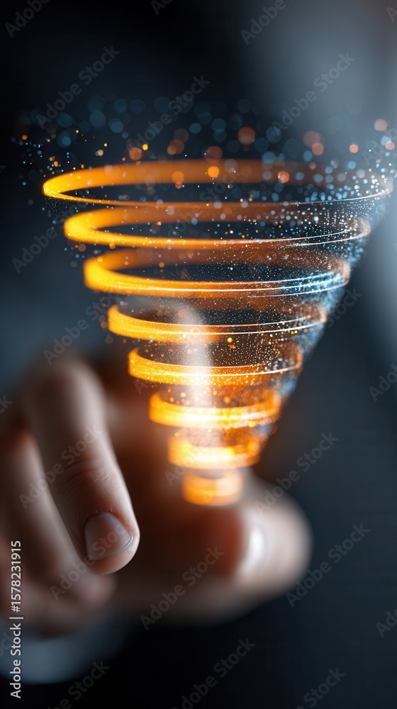 Poster abstract spiral vortex with light effects and hand interaction