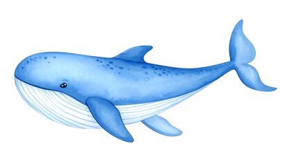 Obraz premium Watercolor Blue Whale Illustration with Isolated on White Background, and Aquatic Animal.
