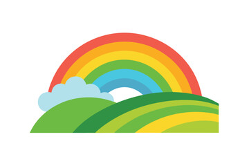 Rainbow Above Summer Tea Plantation Hills On White Background