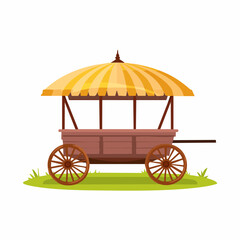 Colorful, Detailed Illustration of a Traditional Wooden Cart with Canopy