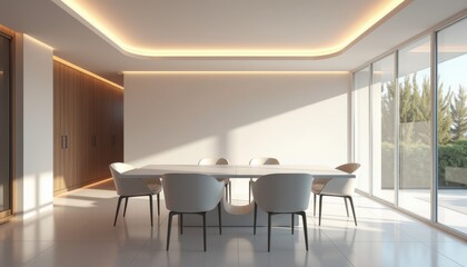 Fototapeta premium Modern dining room with luminous ceiling and minimalist design
