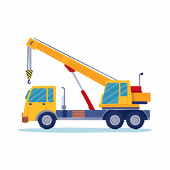 Bright Yellow Crane Truck with Extended Boom and Hook Ready