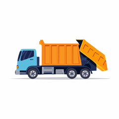 Fototapeta premium Brightly Colored Dump Truck with Raised Bed for Transportation and Construction.