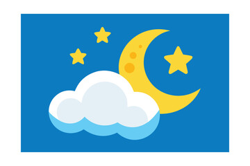 Moon And Stars Like Stickers Under Cloud