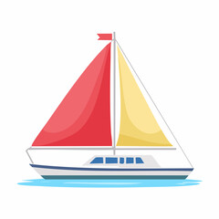 Fototapeta premium Colorful Sailboat with Red and Yellow Sails, Floating on Water