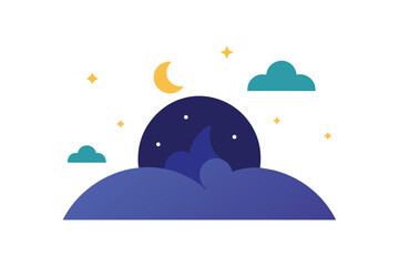 Minimal Dreamy Night Scene On White