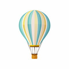 Fototapeta premium Colorful Striped Hot Air Balloon Floating in the Sky, Cartoon Style