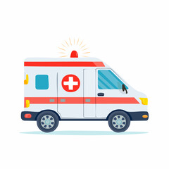Cartoon Ambulance with Red Cross Symbol and Flashing Light.