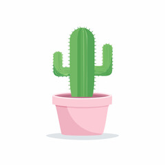 Stylized Green Cactus in Pink Pot, Simple and Modern Illustration