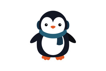 Obraz premium Cute Penguin Wearing Earmuffs And Scarf In Vector