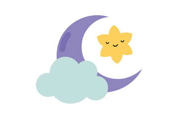 Crescent Moon Hugging Cloud With Stitched Stars