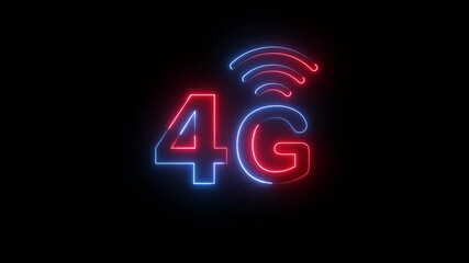 4G network icon animation glowing neon red and blue color computer and smartphone WIFI internet sign symbol on black background - Powered by Adobe