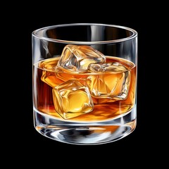 Amber Whiskey in Rocks Glass with Ice Cubes