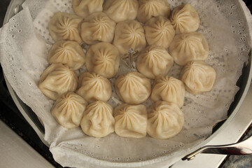 Fresh hot steamed dumplings cooked at home