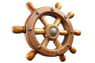 Classic wooden ship s steering wheel with metal accents isolated on transparent background