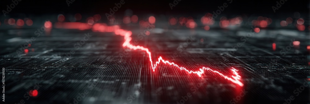 Wall mural digital data analysis with graphic red line on dark background