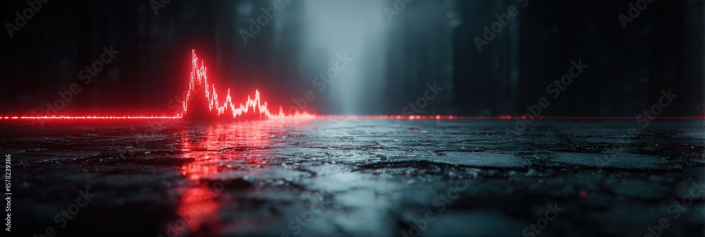 Poster abstract red wave line in dark atmosphere with reflections