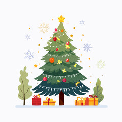 Fototapeta premium Festive Christmas Tree Adorned with Ornaments and Presents, Holiday Cheer.
