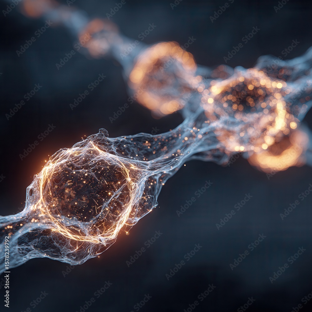 Sticker abstract visualization of glowing energy particles in dark space